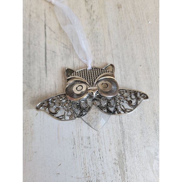 Unique metal owl bird wings ornament Xmas silver - Picture 3 of 6